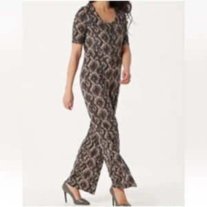 H by Halston Snakeskin‎ Print Stretch Knit Jumpsuit Womens Size Small S/P (591)